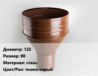 Воронка 125 90 сталь темно-серый, шт, Ruukki, водосборная цена от 527.63 Тг / шт, где купить, условия доставки в Алматы и Алматинской области